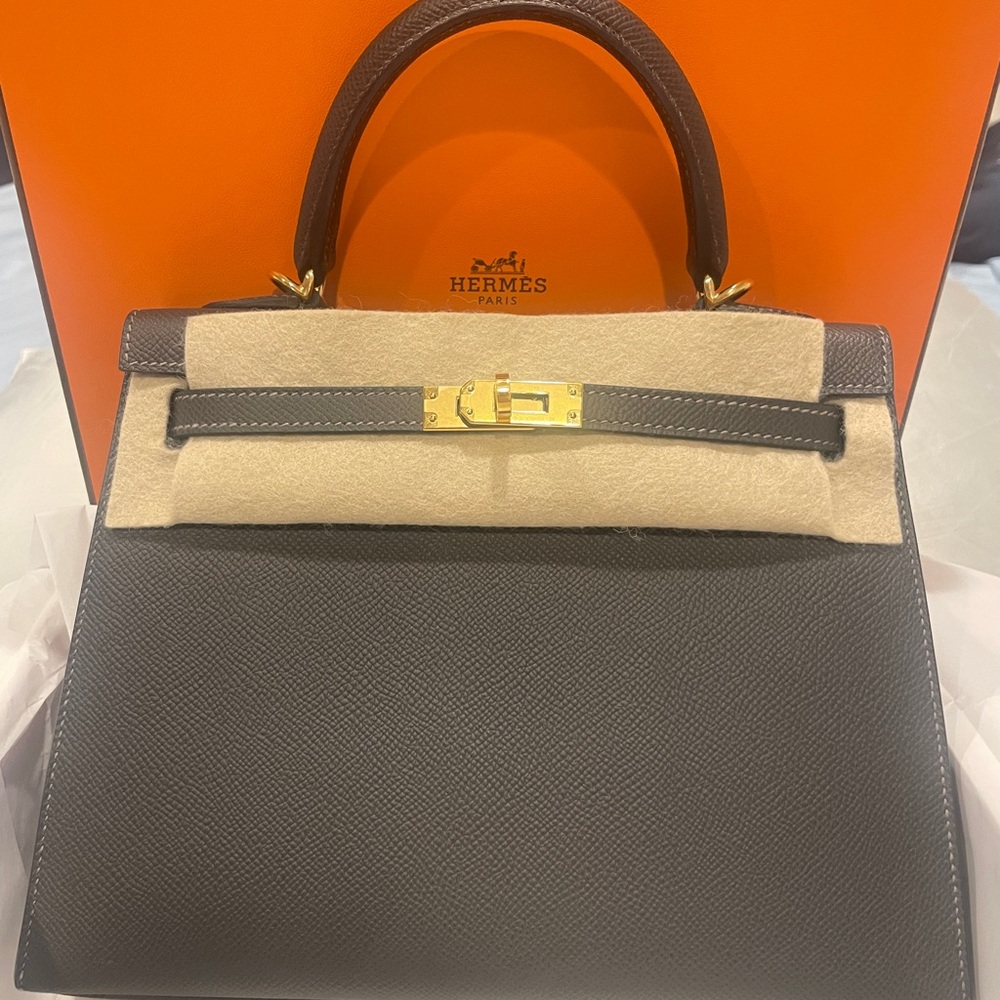 Authentic｜Hermes Kelly 25 Epsom Sellier Gaphite Gold Hardware
